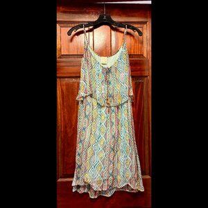 Teal Geometric Boho Ella Moss Mini-Dress (S)